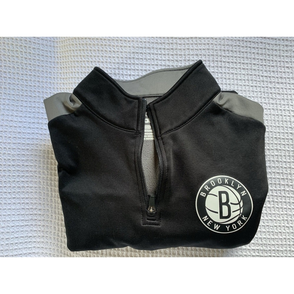 Brooklyn Nets Fanatics Branded Men's Size Large 3/4 Zip‎ Pullover Black and Grey